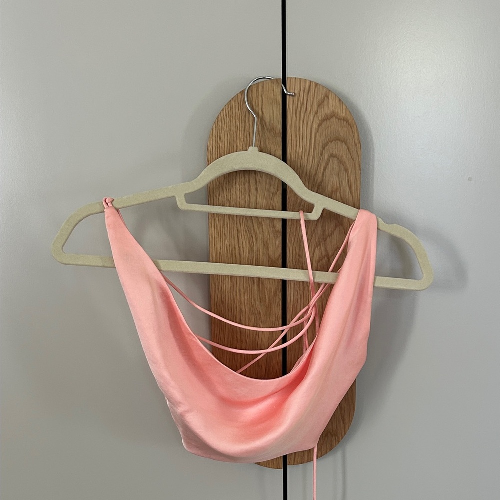 Pink Satin Cowl Neck Top